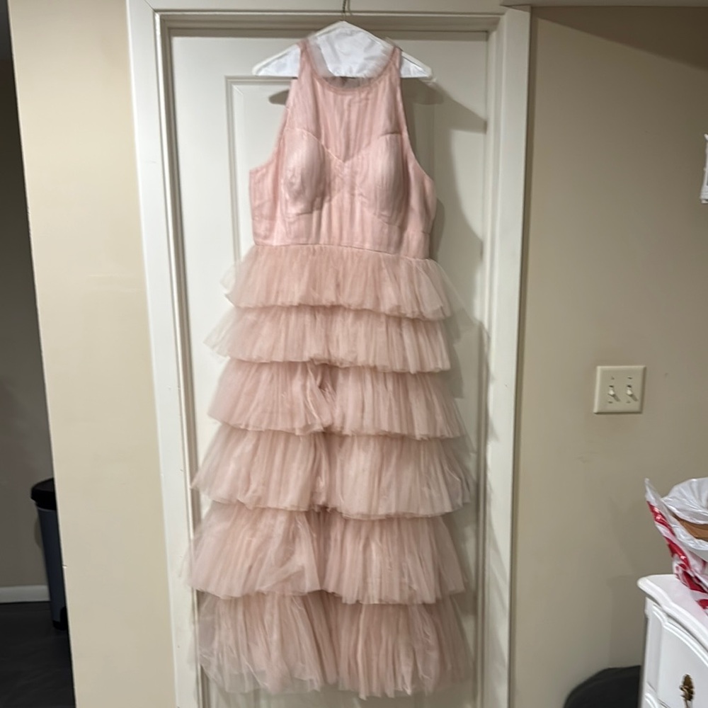 NWOT Anthropologie Pink Ruffled Tiered Maxi Gown